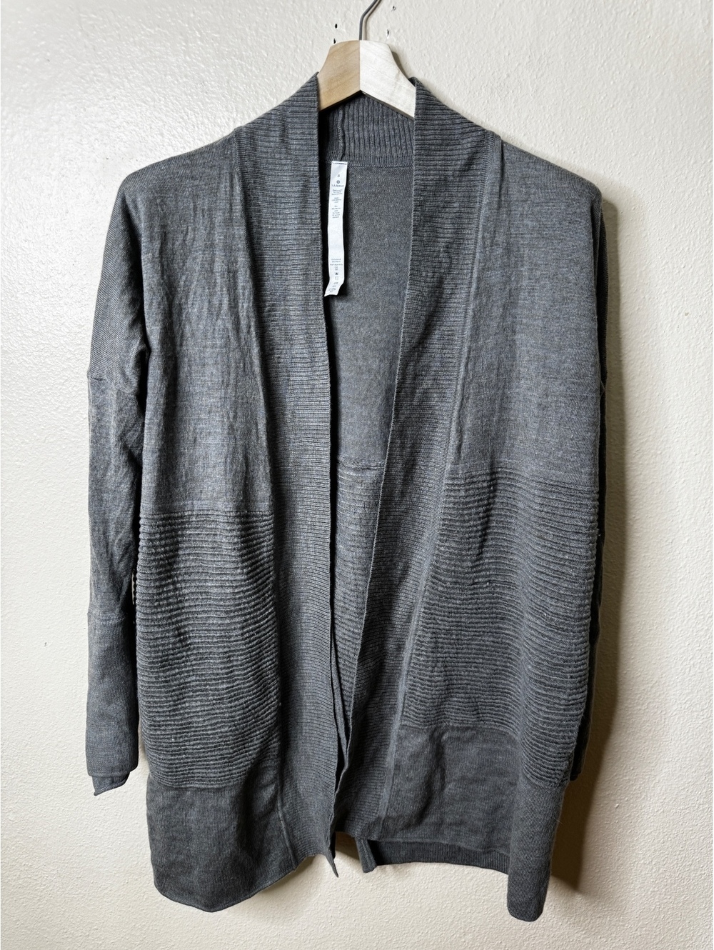Lululemon Sit in Lotus Wrap Cardigan Sweater Women's 8 Gray Merino Wool